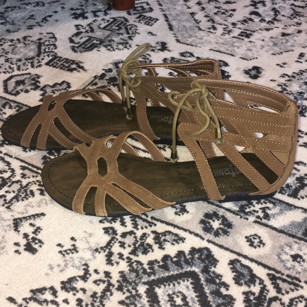 Minnetonka Tan Suede Lace-Up Gladiator Sandals